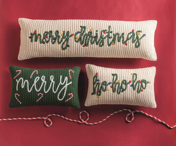 Chunky Knit Embroidered Holiday Pillow