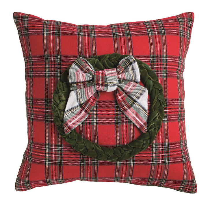 Holiday Plaid Velvet Detailed Pillow