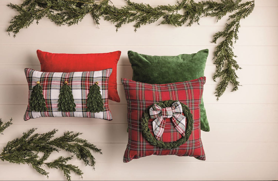 Holiday Plaid Velvet Detailed Pillow