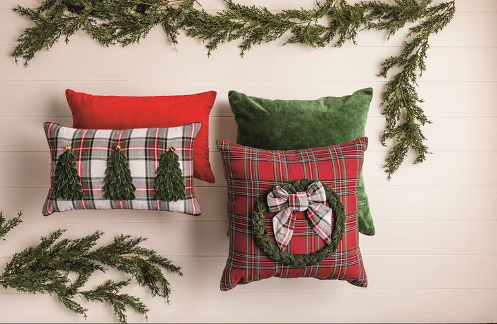 Holiday Plaid Velvet Detailed Pillow