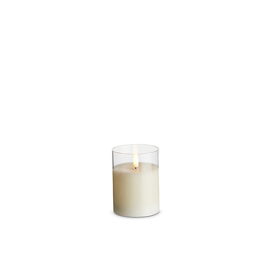 Clear Glass Ivory Battery Candle