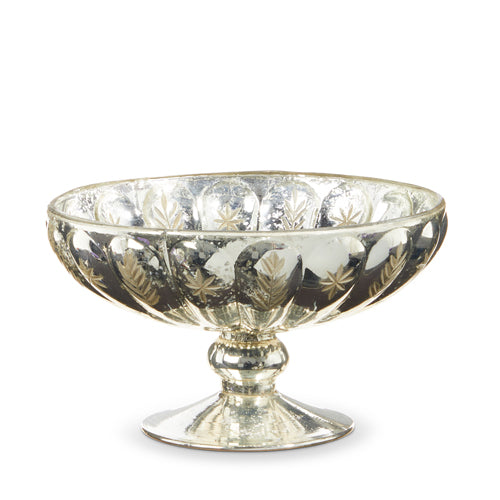 Etched Mercury Glass Footed Compote
