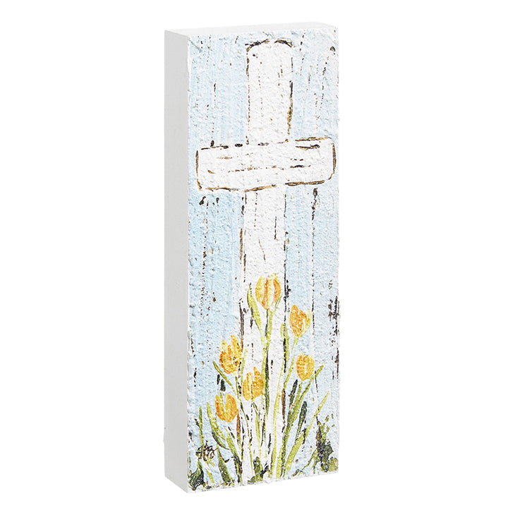 The Cross Textured Wooden Block Sign