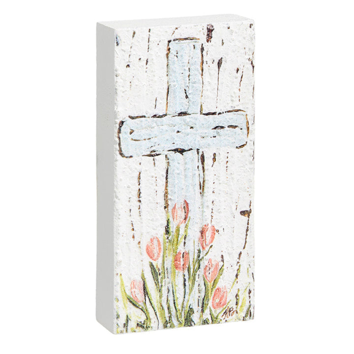 The Cross Textured Wooden Block Sign