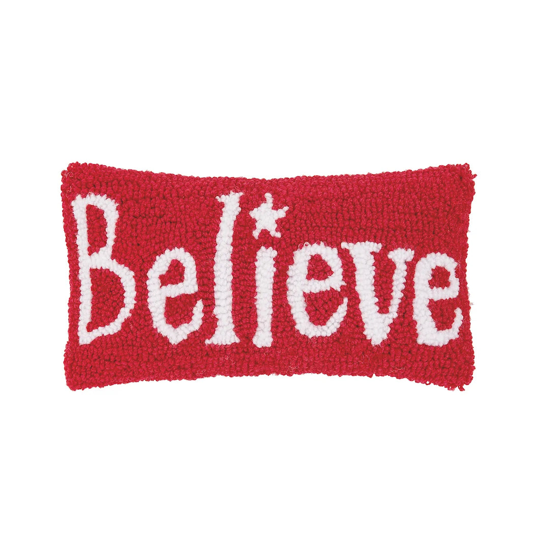 Red Believe Hooked Pillow