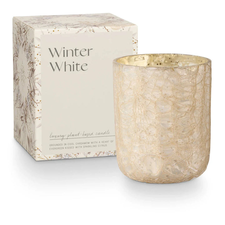 ILLUME Winter White Small Boxed Crackle Glass Candle