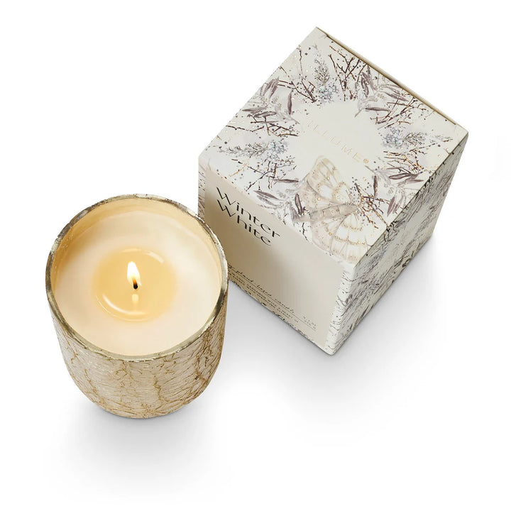 ILLUME Winter White Small Boxed Crackle Glass Candle