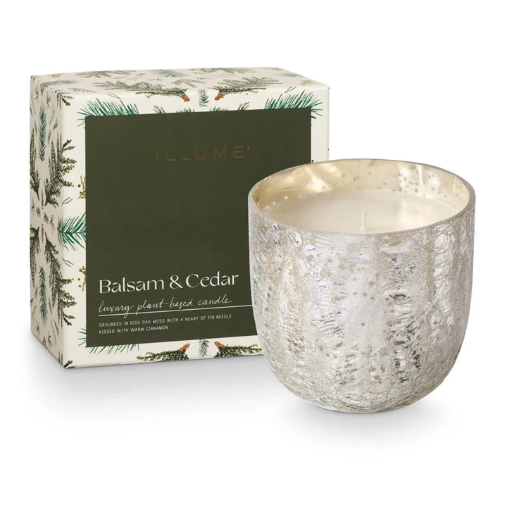 ILLUME Balsam & Cedar Large Boxed Crackle Glass Candle