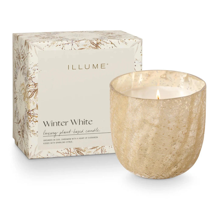 ILLUME Winter White Large Boxed Crackle Glass Candle