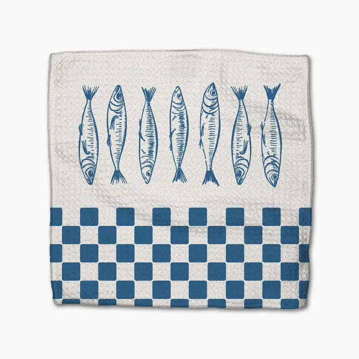 Geometry Sardine Check Blue Dishcloth Set