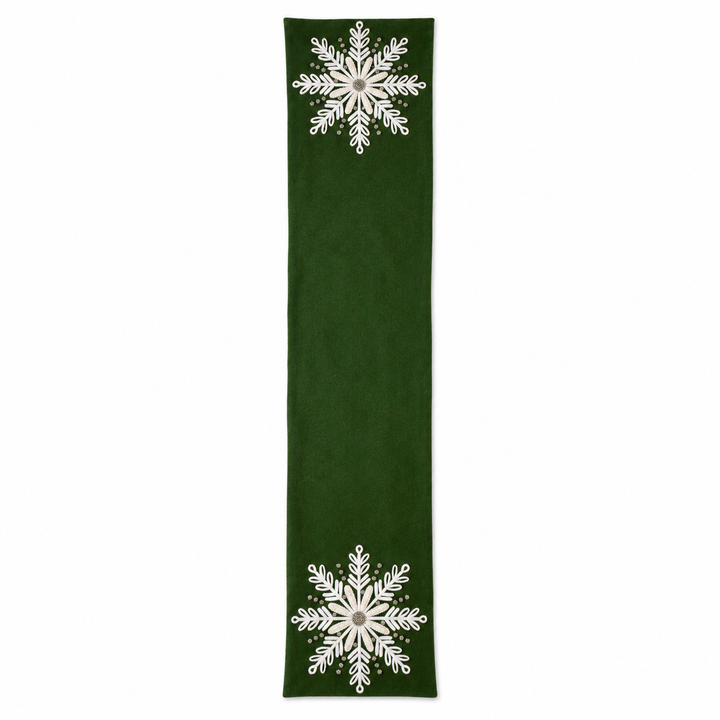 Beaded Embroidered Snowflake Wool Table Runner