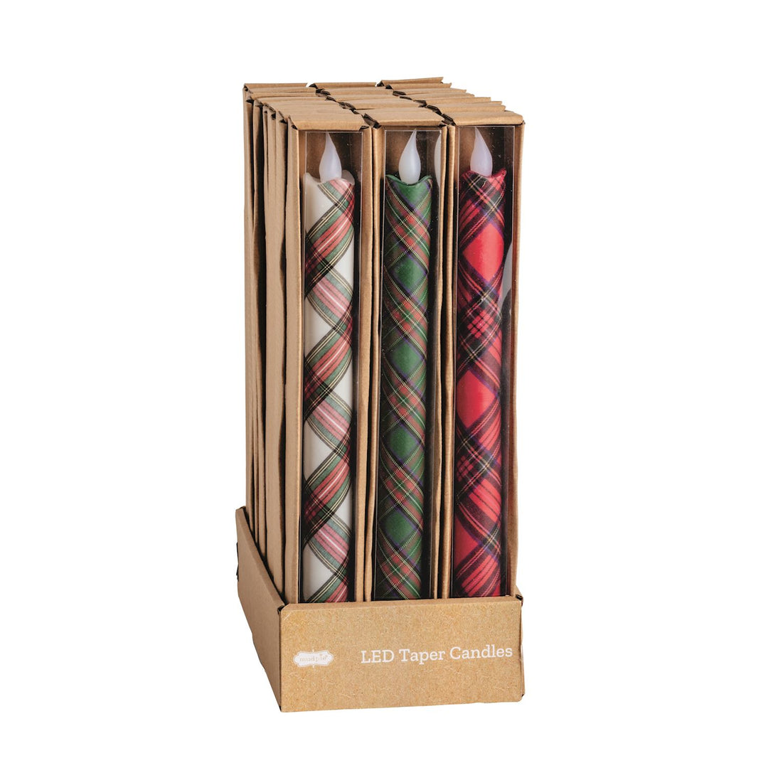 Merry Christmas To All Tartan Taper Candle