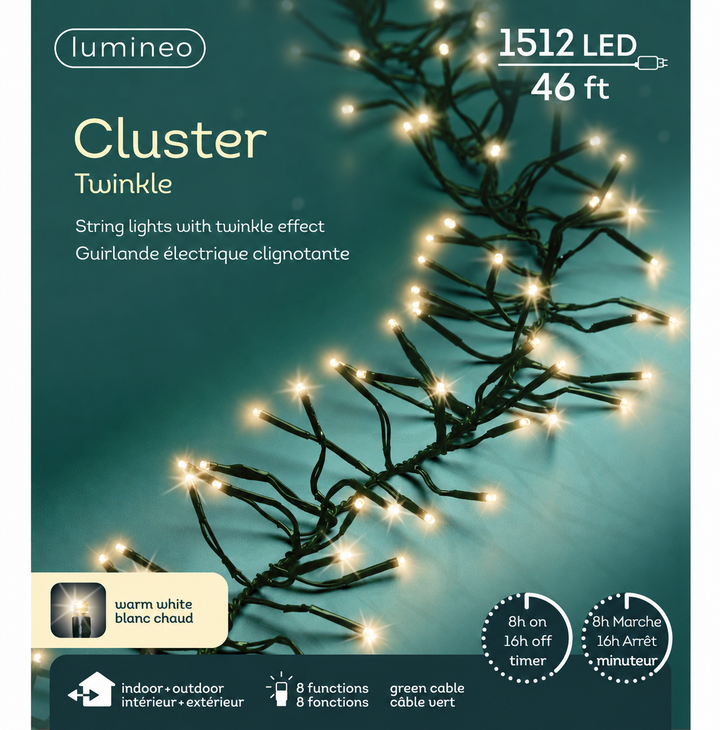 Lumineo Cluster - Warm White Lights on Green Wire