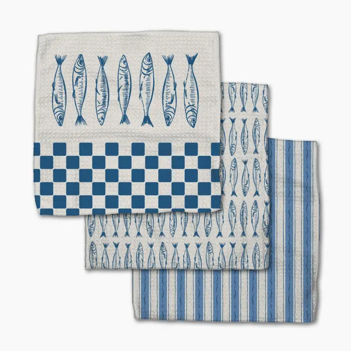 Geometry Sardine Check Blue Dishcloth Set
