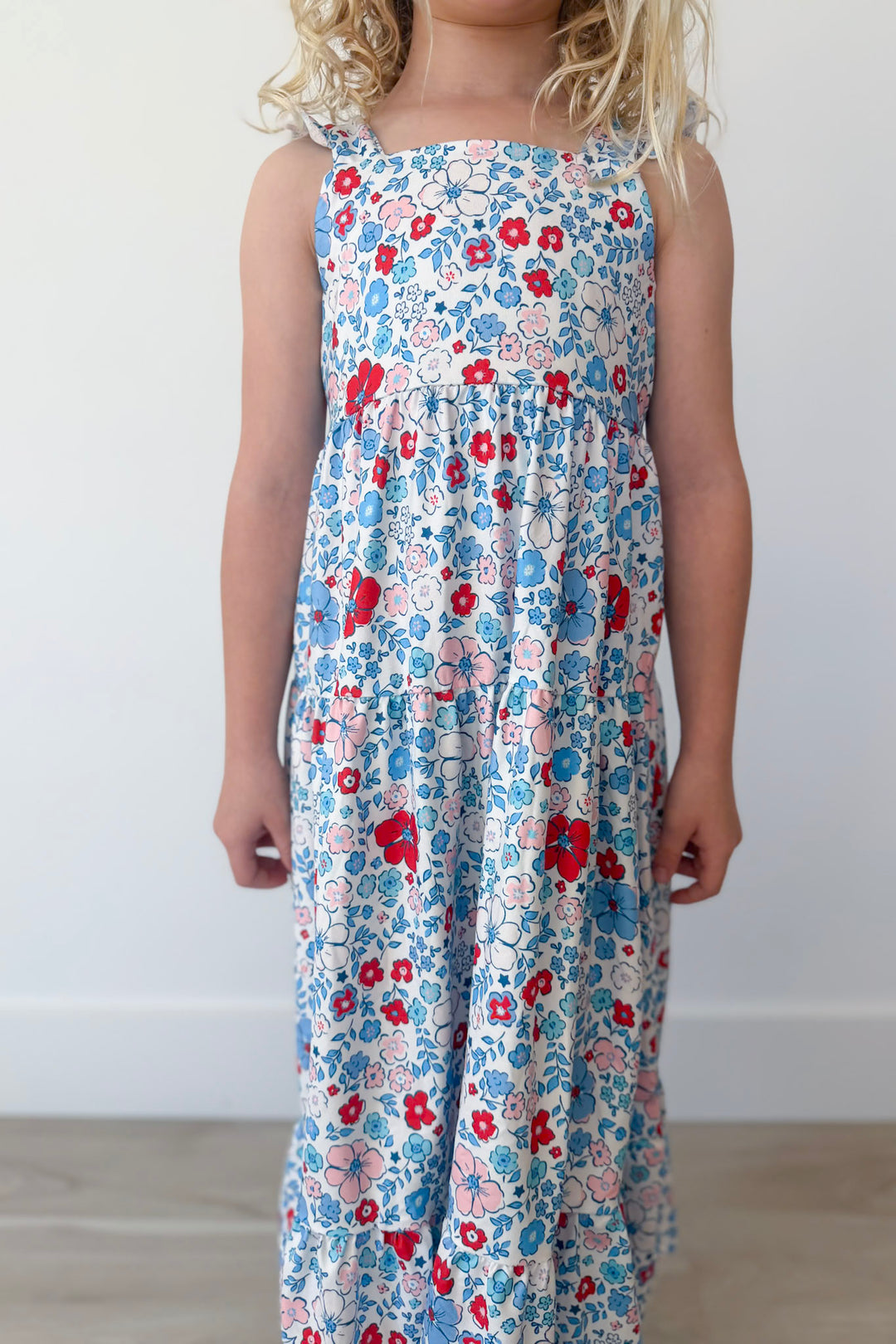 Patriotic Petals Girl's Ruffle Maxi Dress
