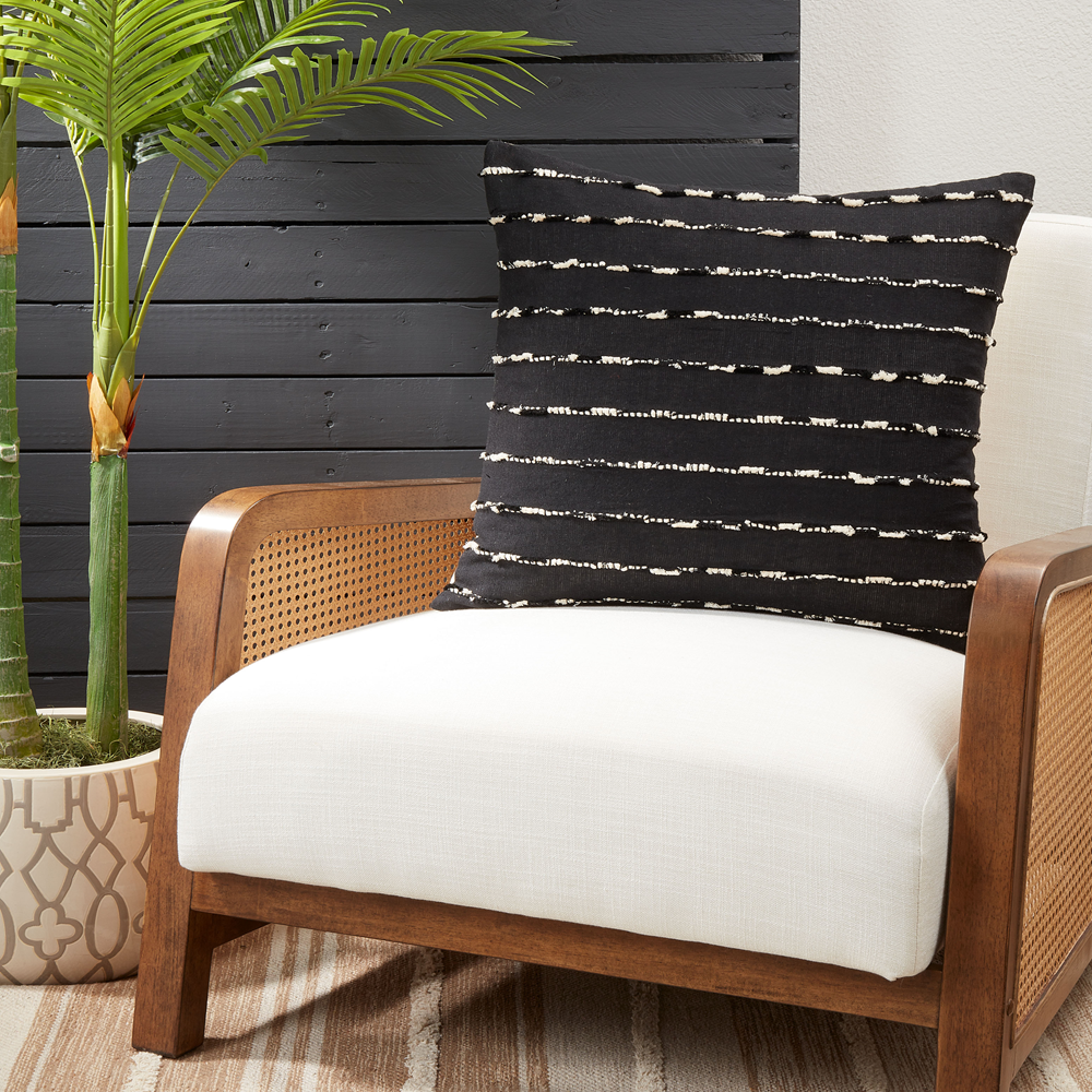 Black Textured Striped Pillow