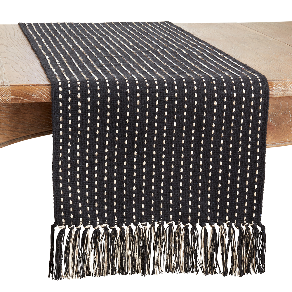 Black Stitched Fringe Table Runner
