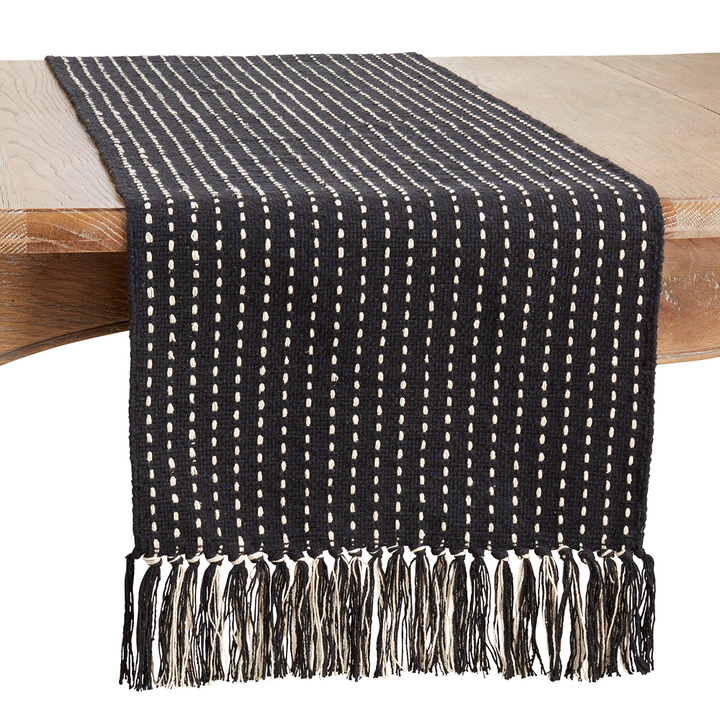 Black Stitched Fringe Table Runner
