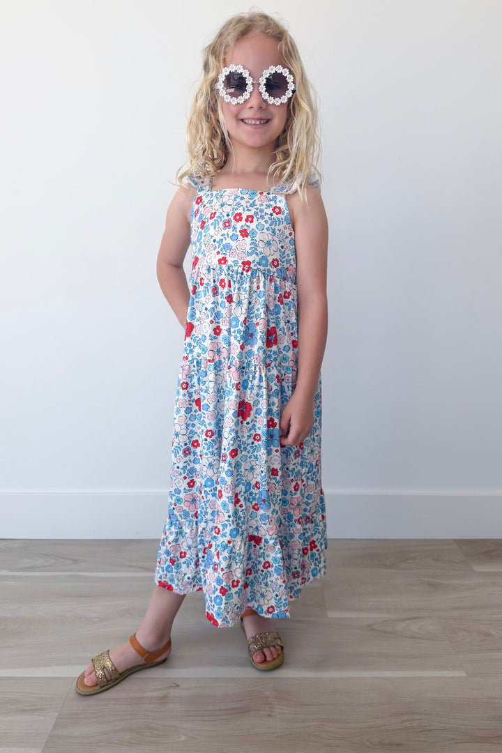 Patriotic Petals Girl's Ruffle Maxi Dress