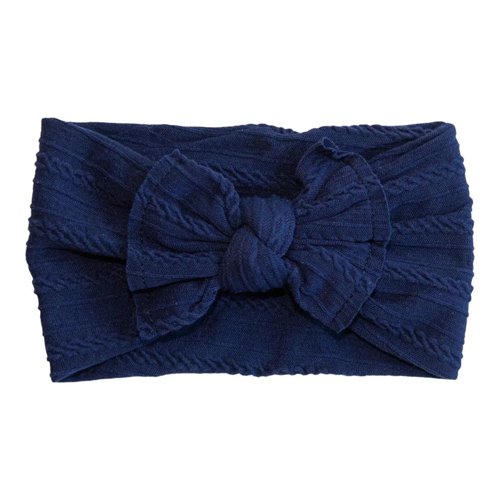 Navy Cable Knit Headband Bow