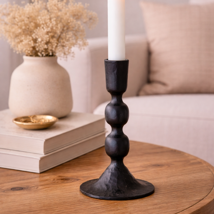 Antique Black Ball Candle Holder