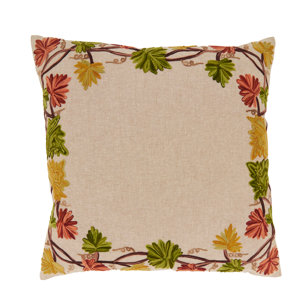 Embroidered Fall Leaves Boarder Pillow