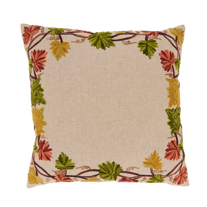 Embroidered Fall Leaves Boarder Pillow