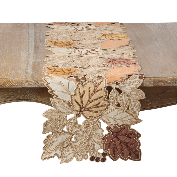 Embroidered Autumn Leaf Table Runner