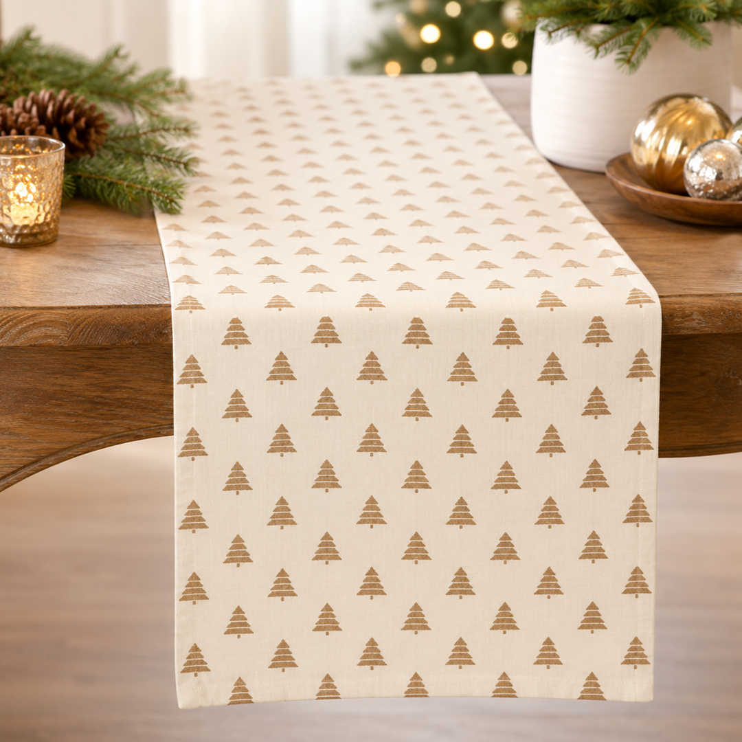 Gold Christmas Trees Runner