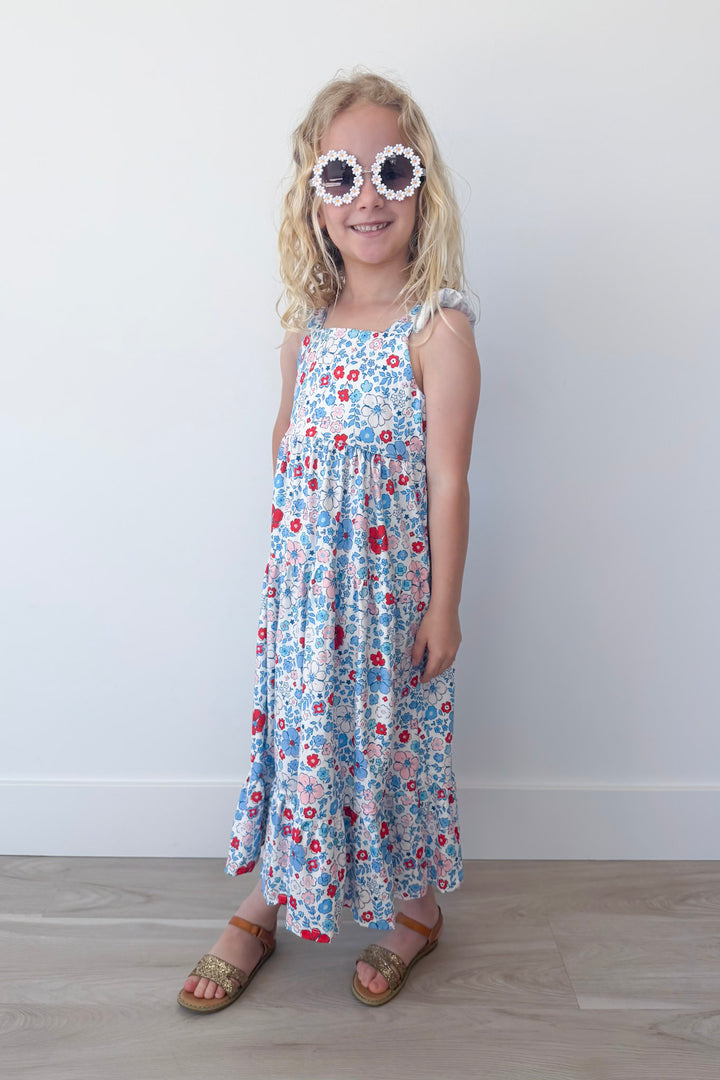 Patriotic Petals Girl's Ruffle Maxi Dress
