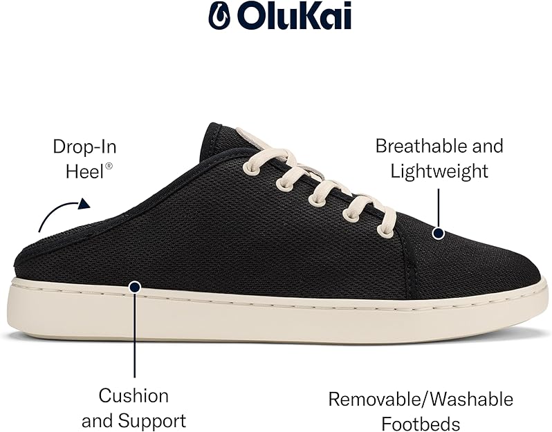 Olukai Pehuea Li Black/White Sand Women's Sneaker