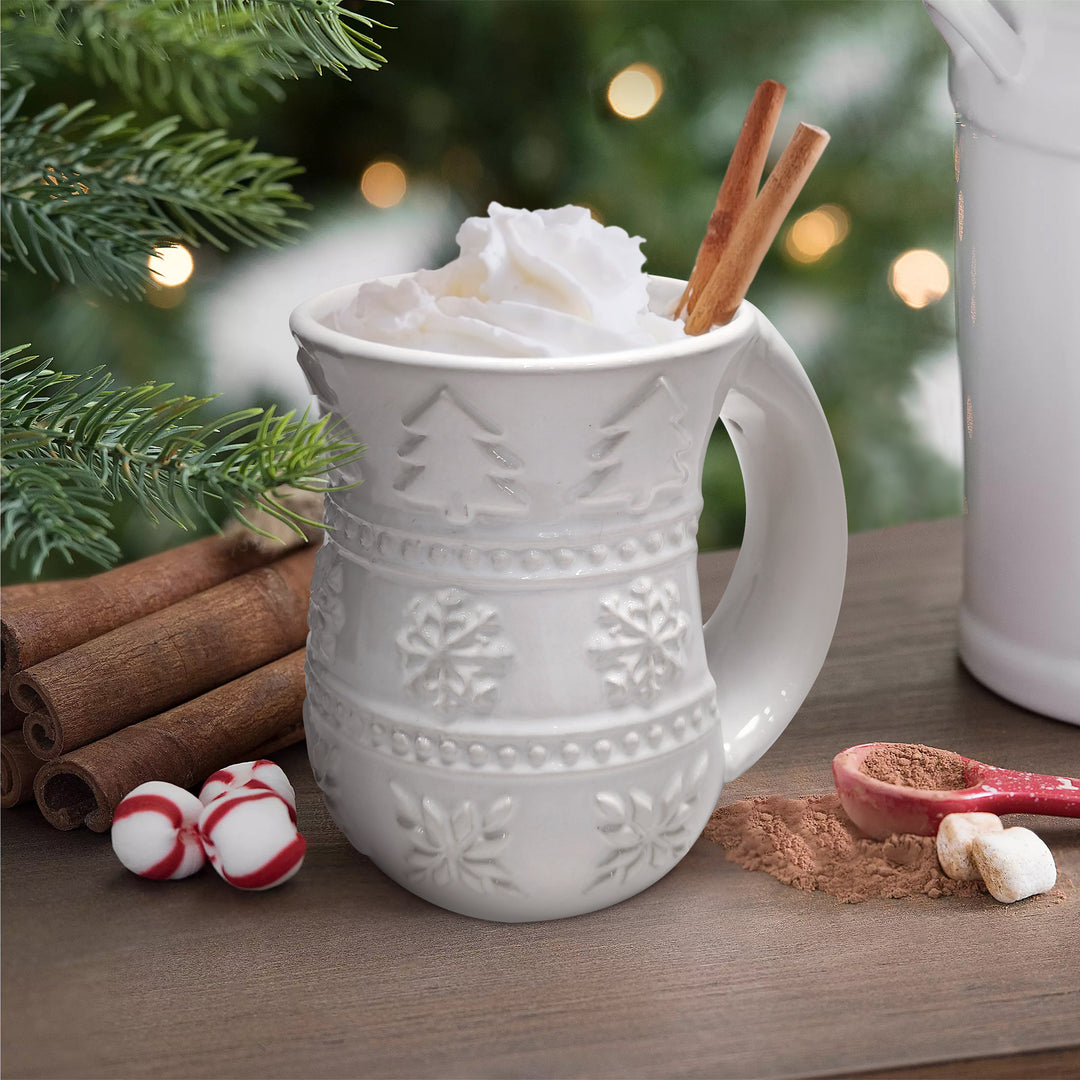 Embossed White Snowflake Cozy Mug