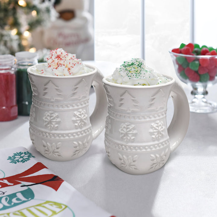Embossed White Snowflake Cozy Mug