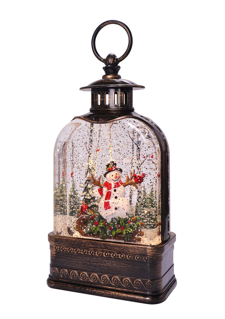 Snowy Pines Snowman Domed Glitter Lantern