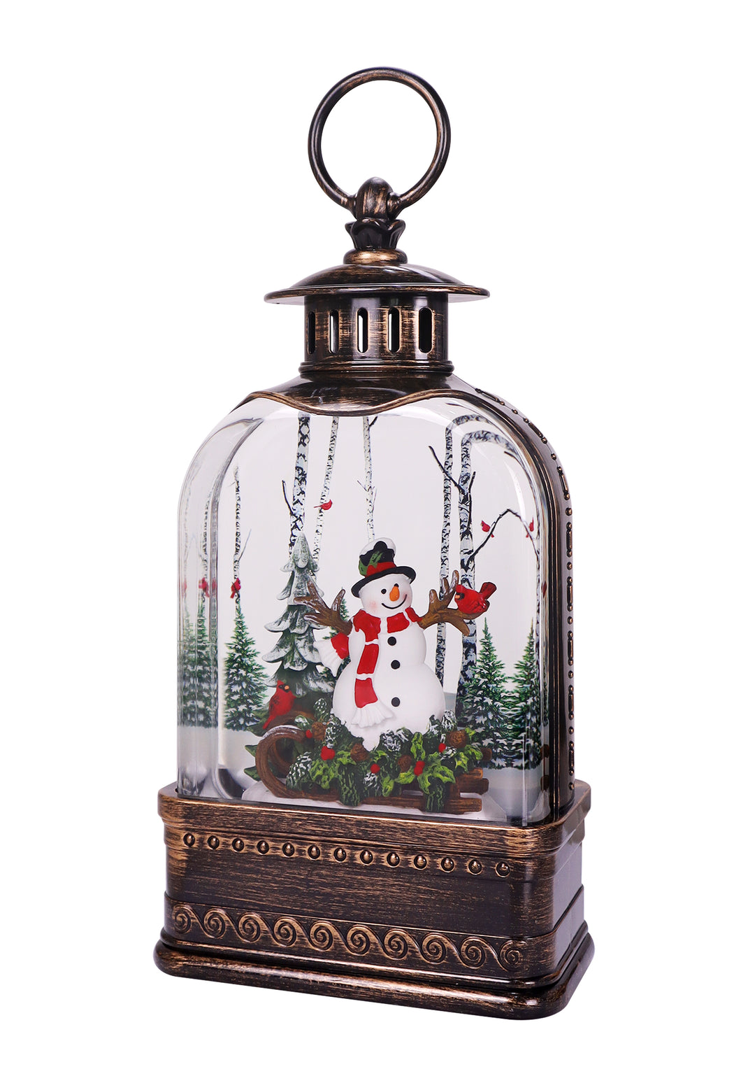 Snowy Pines Snowman Domed Glitter Lantern