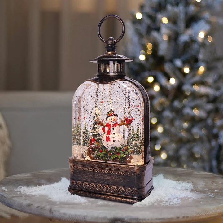 Snowy Pines Snowman Domed Glitter Lantern