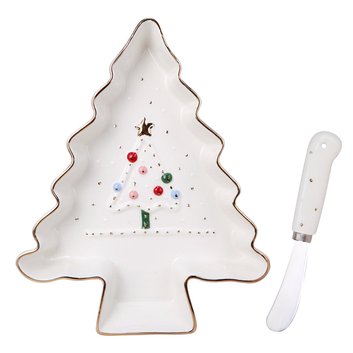 Castleton Holiday Tree Shaped Snack Plate & Spreader Set