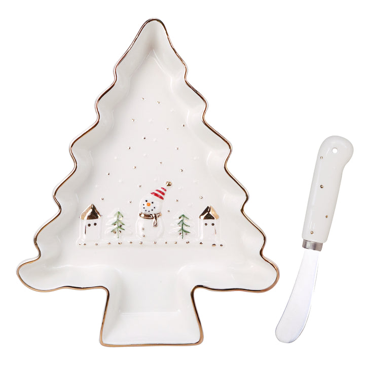 Castleton Holiday Tree Shaped Snack Plate & Spreader Set