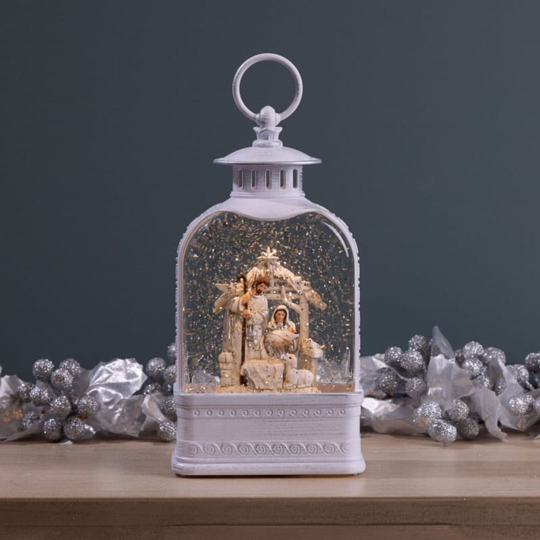 Ivory Domed Nativity Glitter Lantern
