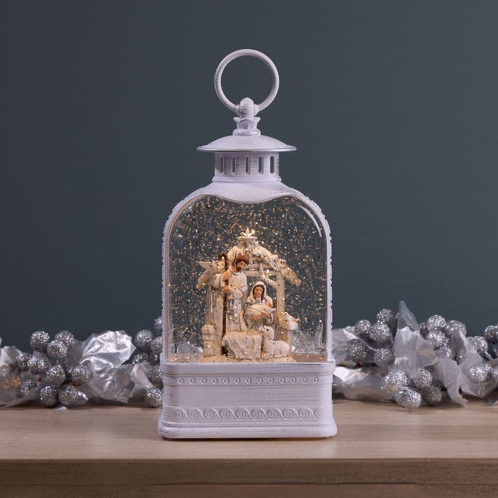 Ivory Domed Nativity Glitter Lantern