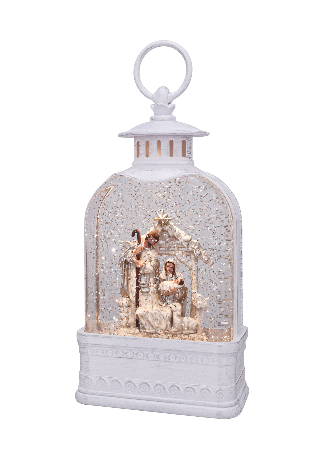 Ivory Domed Nativity Glitter Lantern