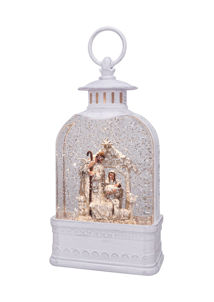 Ivory Domed Nativity Glitter Lantern