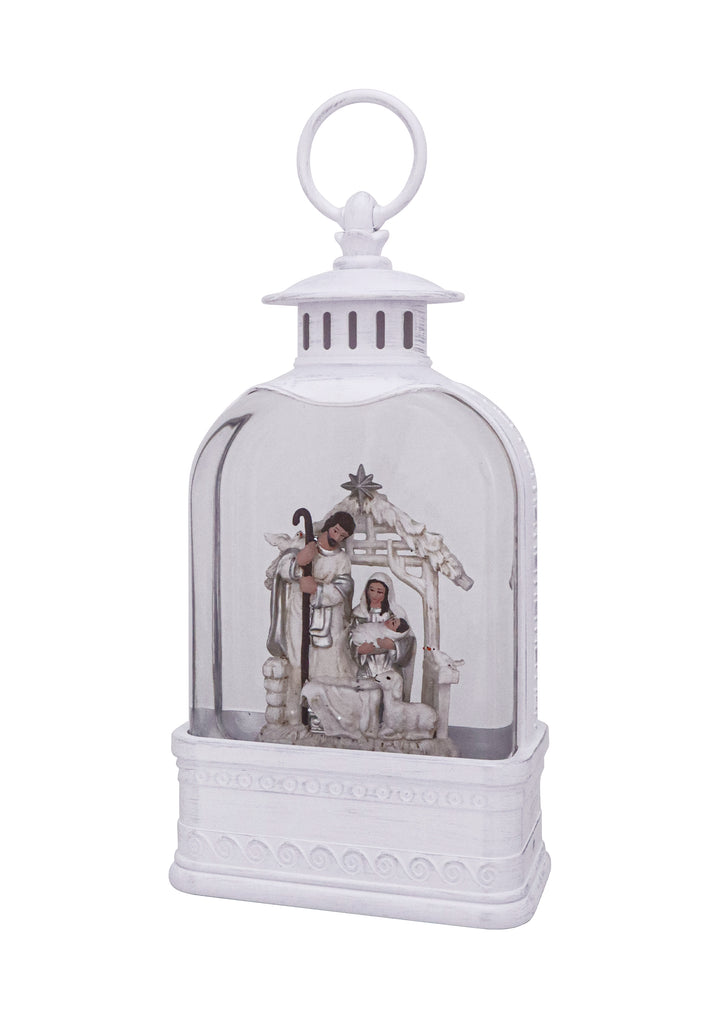 Ivory Domed Nativity Glitter Lantern