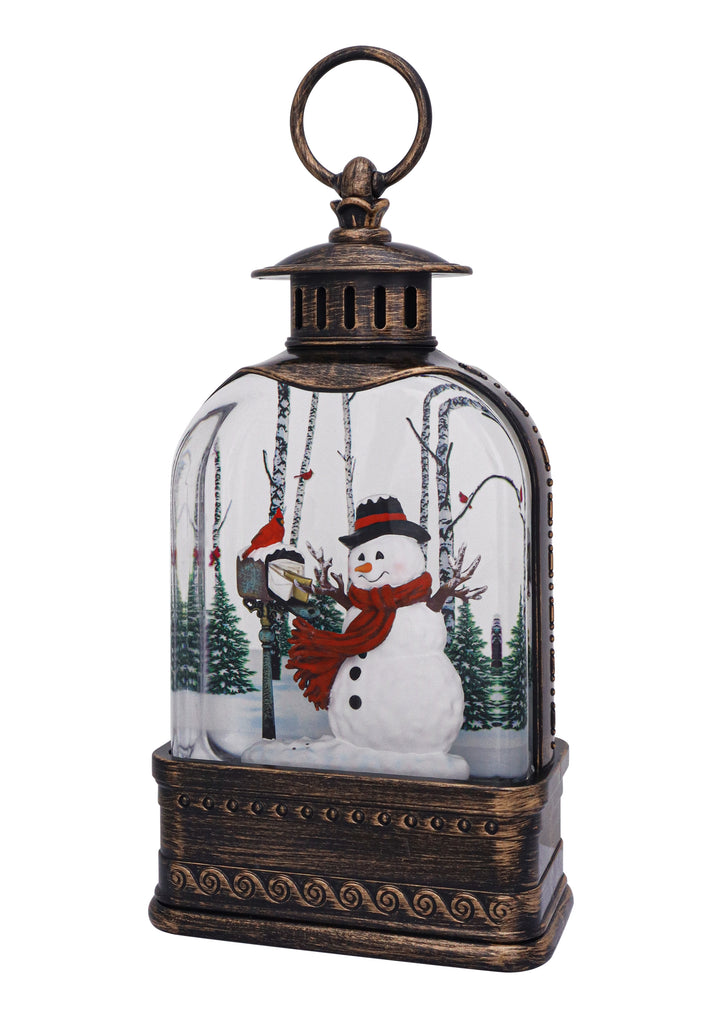 Snowman & Cardinal Domed Glitter Lantern