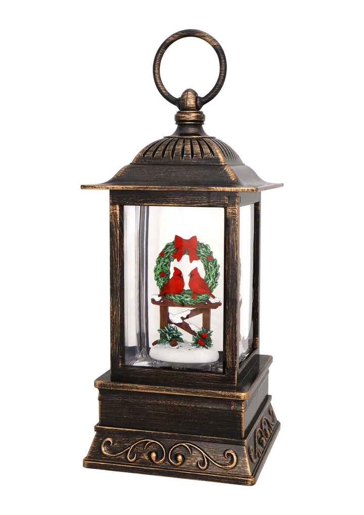 Winter Wreath Cardinals Lighted Glitter Lantern