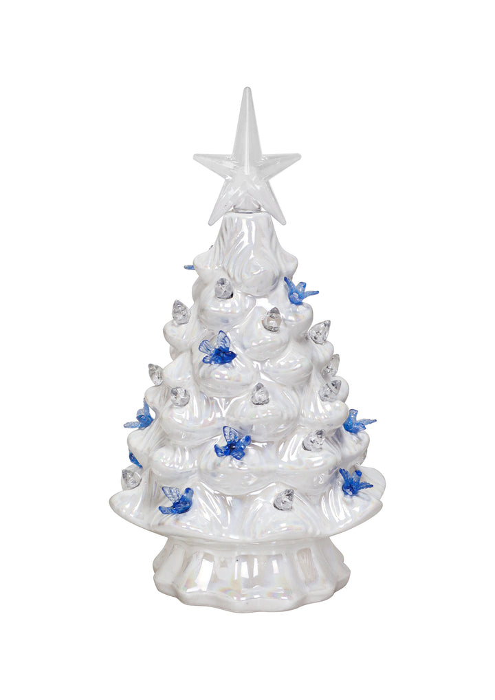 Iridescent Bluebird LED Ceramic Tree