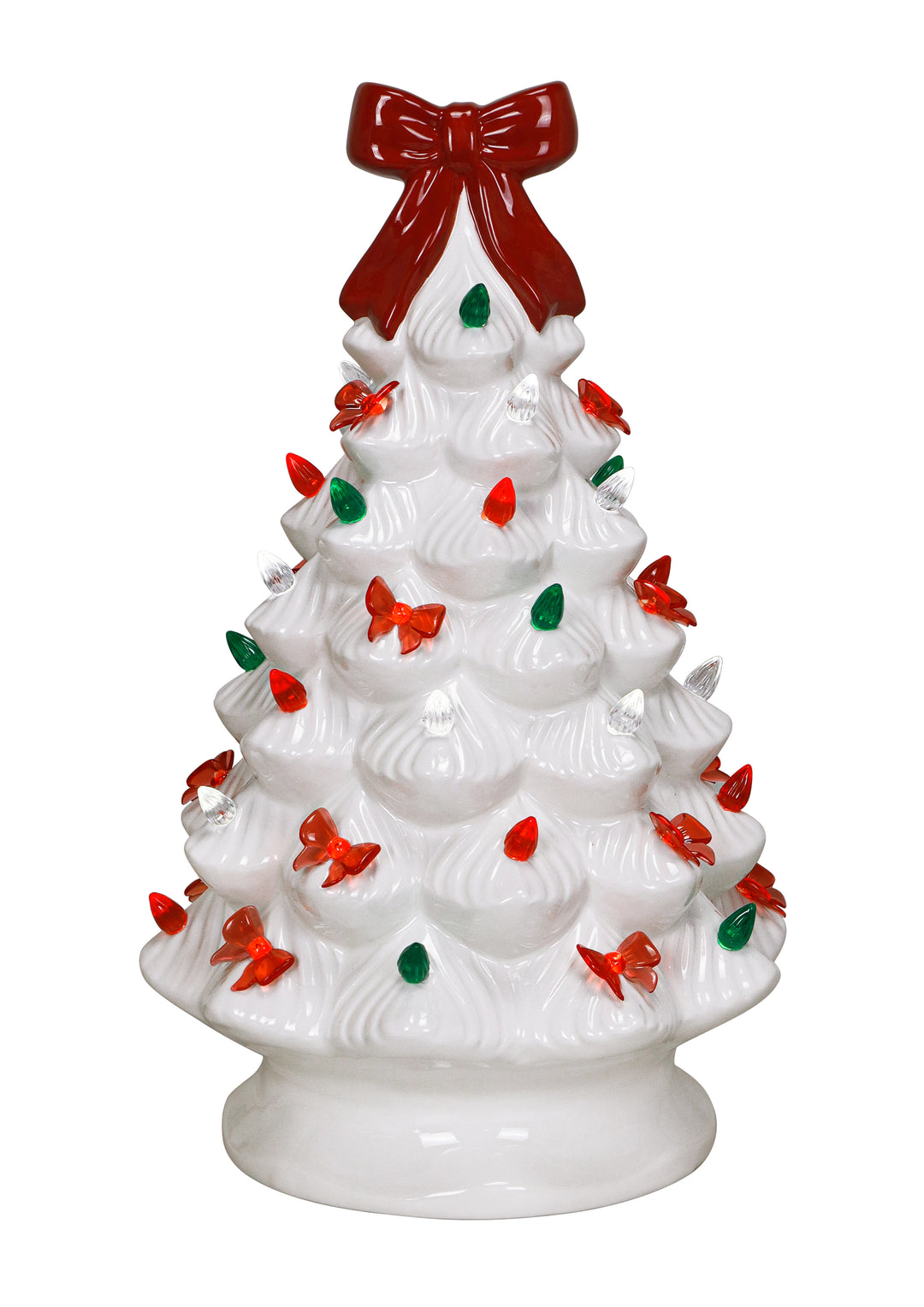 Red Bow Lighted White Christmas Tree