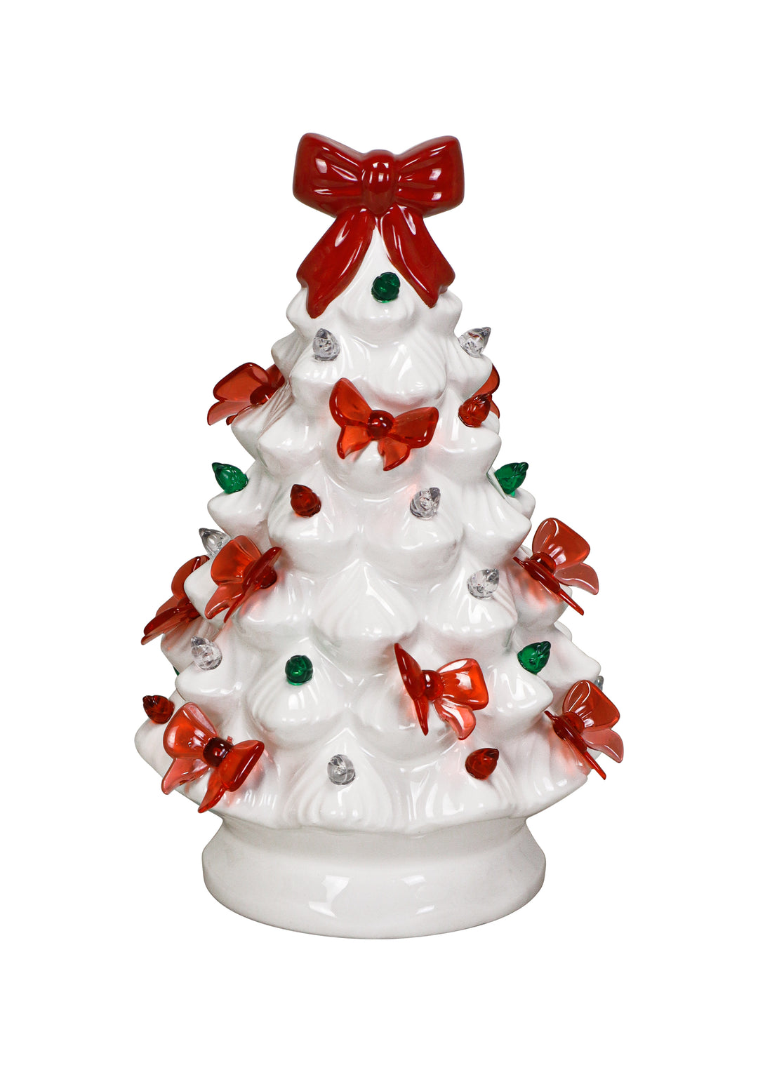 Red Bow Lighted White Christmas Tree