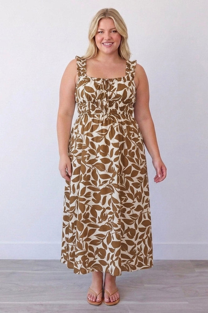 Leaf Print Midi Dress