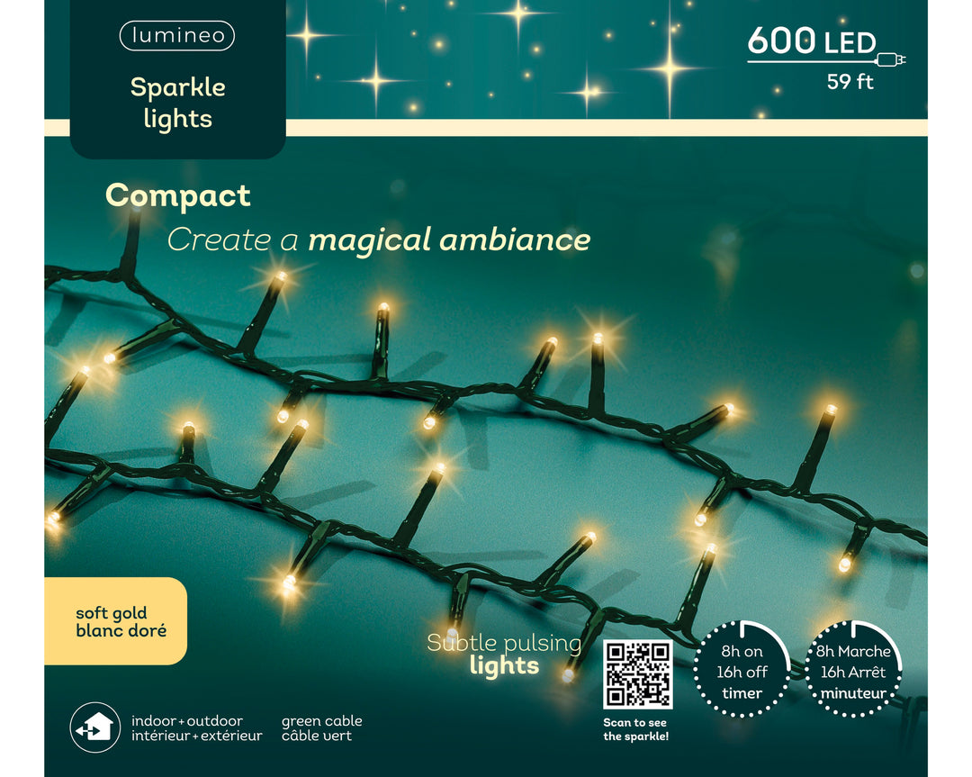 Lumineo Compact - Soft Gold Sparkle Lights on Green Wire